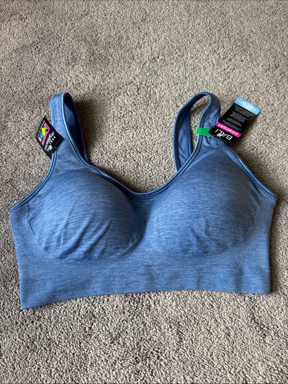 Bali Comfort Revolution Blue Wireless Bra SIZE L Seamless Comfort Support